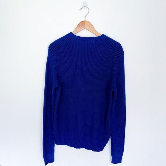 Pierre Balmain Women’s Fine Indigo Blue Heavy Weight Cable Knit Crewneck Sweater - Picture 2 of 8